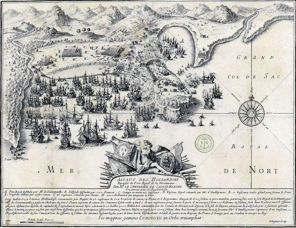 Carte représentant les navires hollandais dans la Baie de Fort-de-France