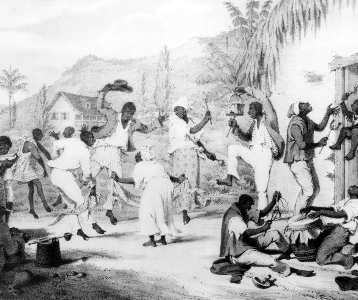 Esclaves dansant dans le quartier des cases