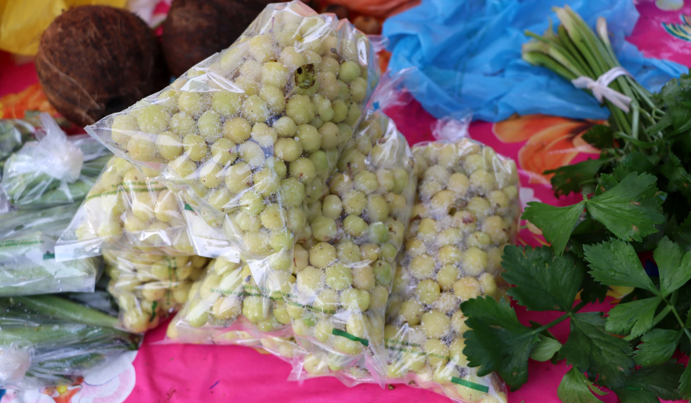 Otaheite gooseberries in a bag ready for sale