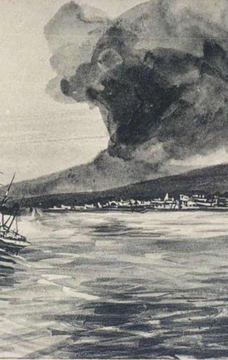 Nuée ardente sortant de la Montagne Pelée lors de l'éruption de 1902