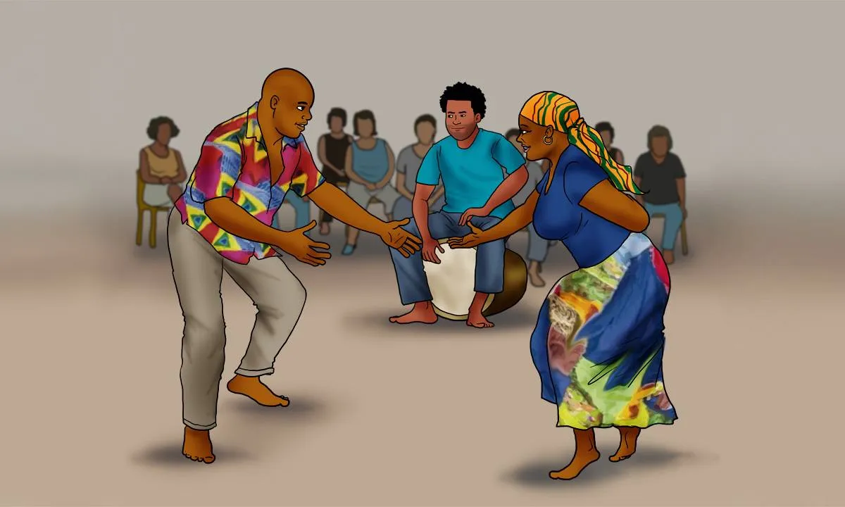 Illustration of bèlè dancers