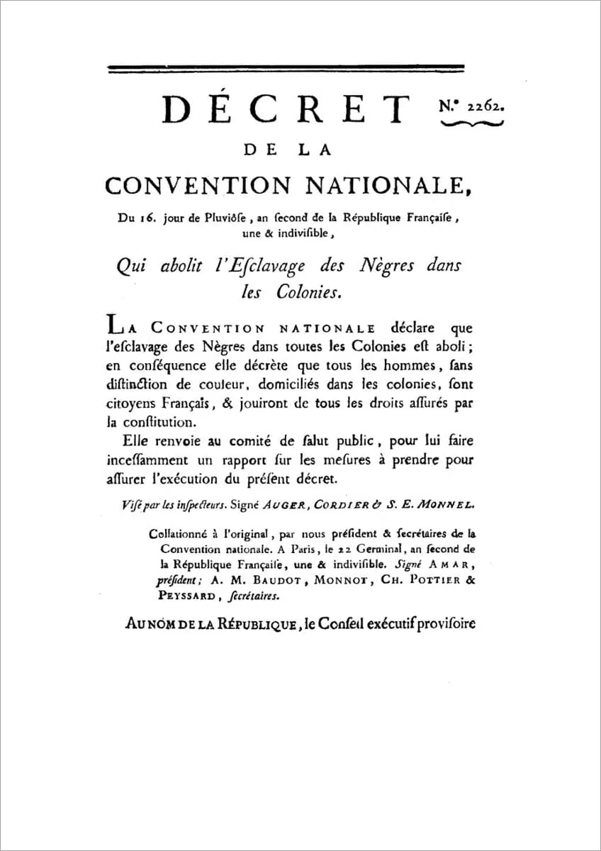 Decree abolishing slavery in the French colonies