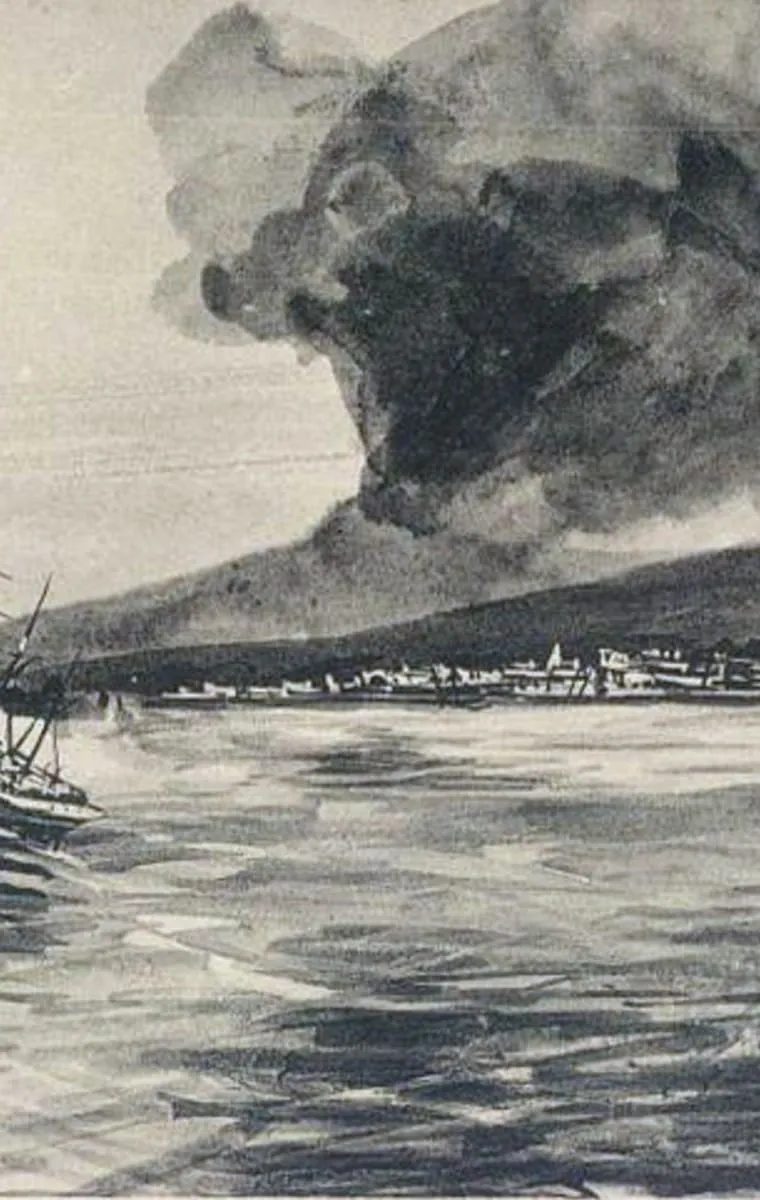 Pyroclastic flow emerging from Mount Pelée during the 1902 eruption.