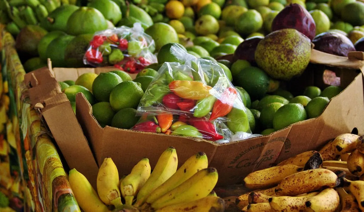 Fruits and vegetables for sale at the Grand Marché in Fort-de-France Fruits and vegetables for sale at the Grand Marché in Fort-de-France