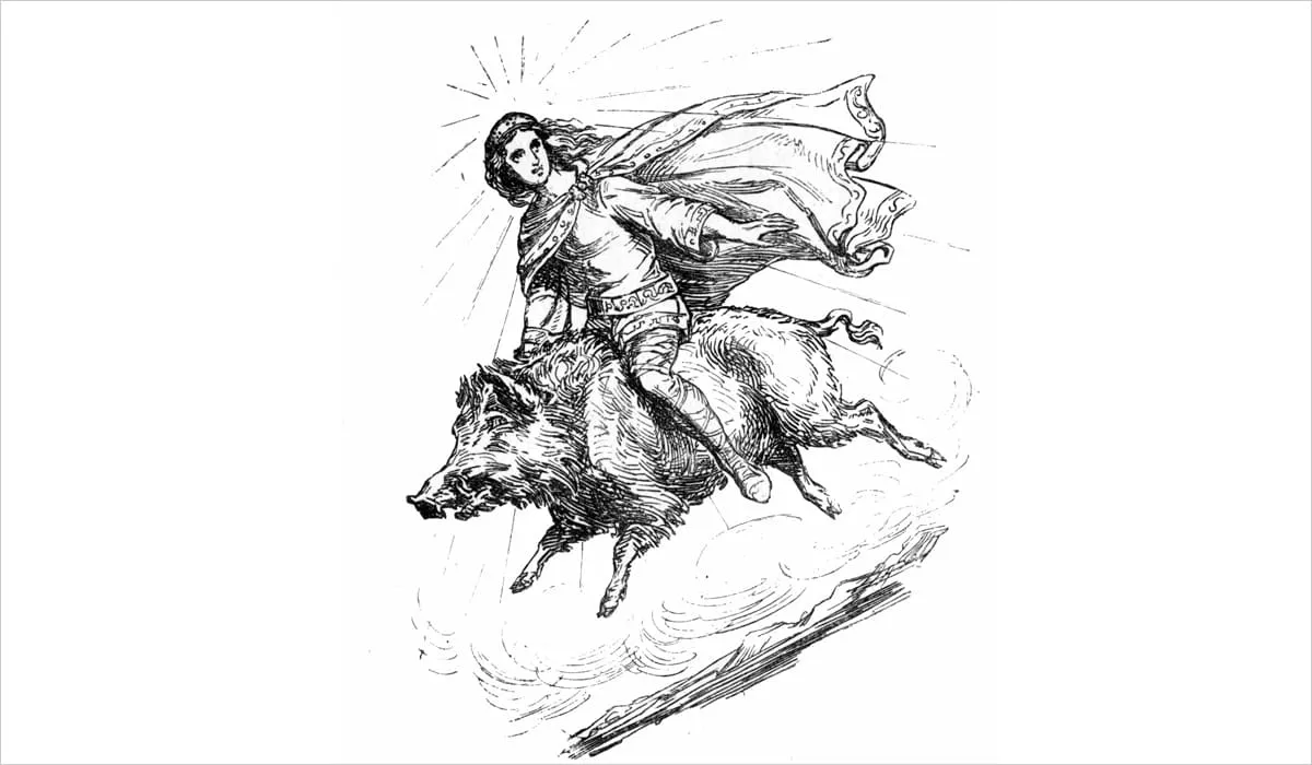 Freyr, Dieu païen se déplacant sur un sanglier