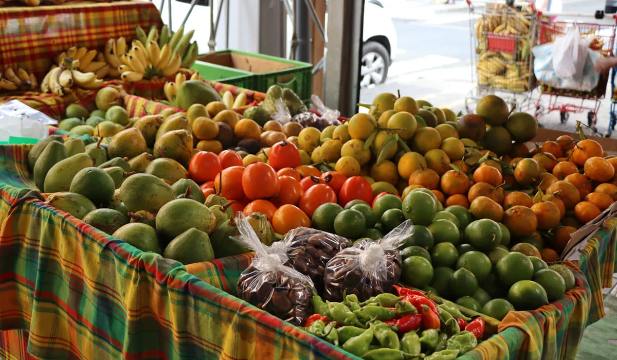Fruit and vegetables on sale at the Grand Marché in Fort-de-France
