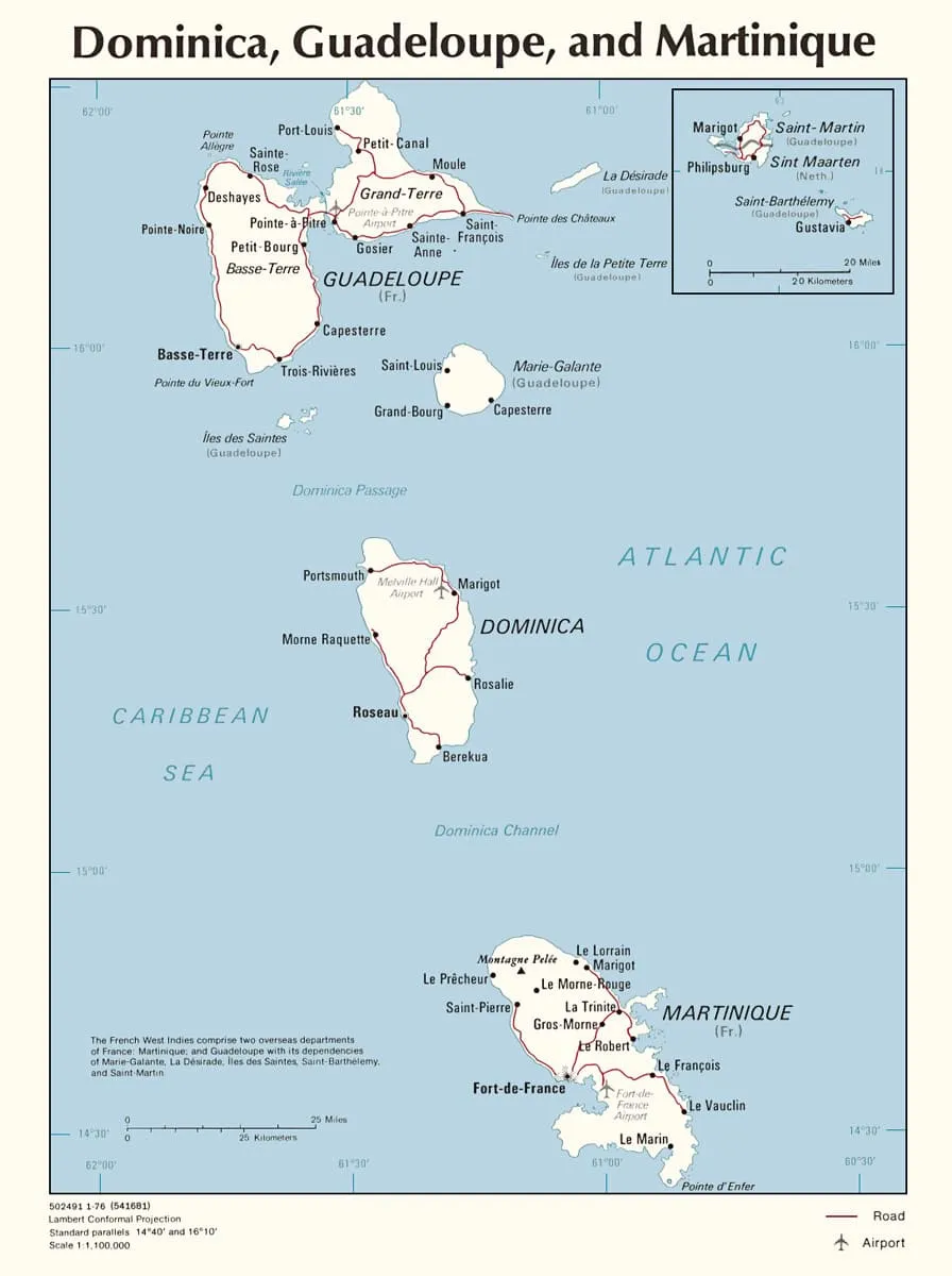 Îles de la Guadeloupe et de la Dominique au nord